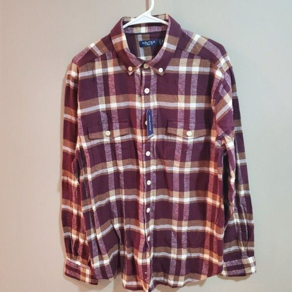 Nautica Men's Collared Plaid Long Sleeve Flannel Button Up Shirt XL NWT